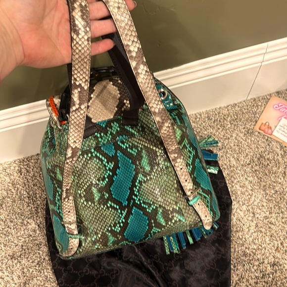 Gucci exotic, python,skin bamboo top handle backpack, very rare, limited edition